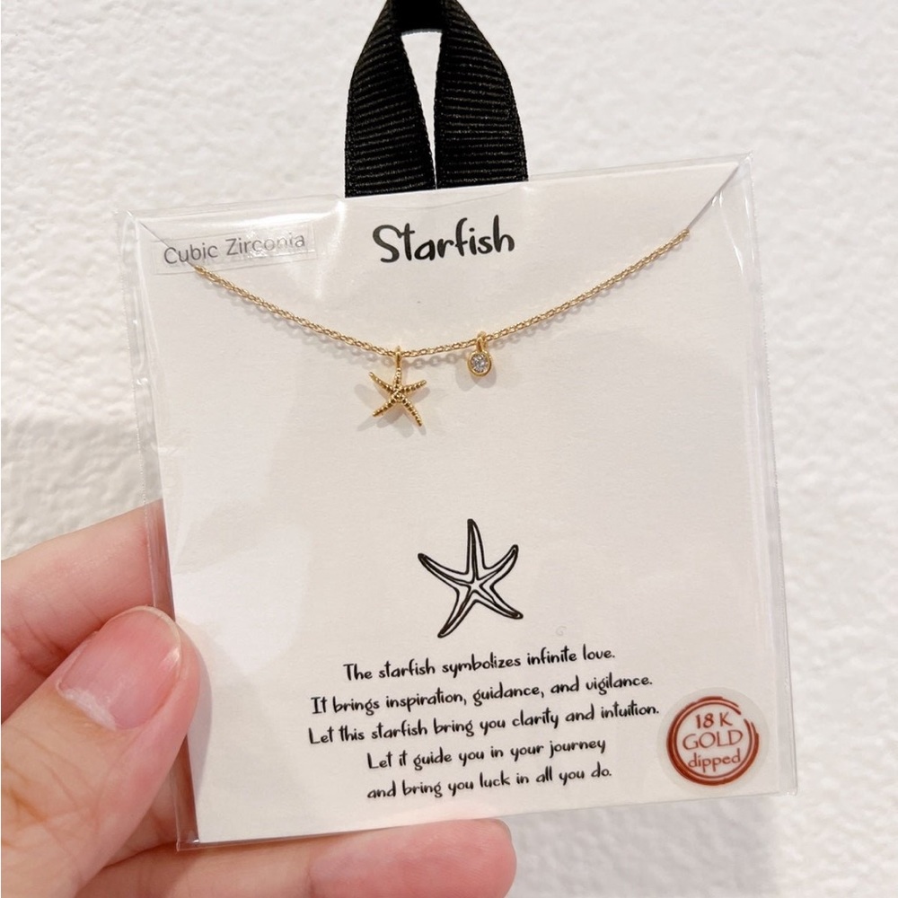Starfish Pendant Necklace/Cubic Zirconia Necklace/Gold color/18K gold dipped